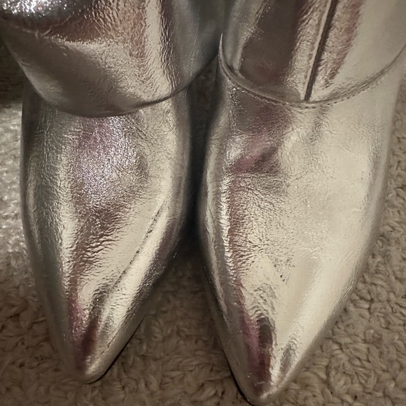 Silver metallic foldover knee high boots - Picture 6 of 8